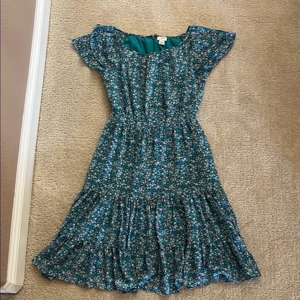 J. Crew Factory Blue Green Midi Sundress with Flutter Sleeves